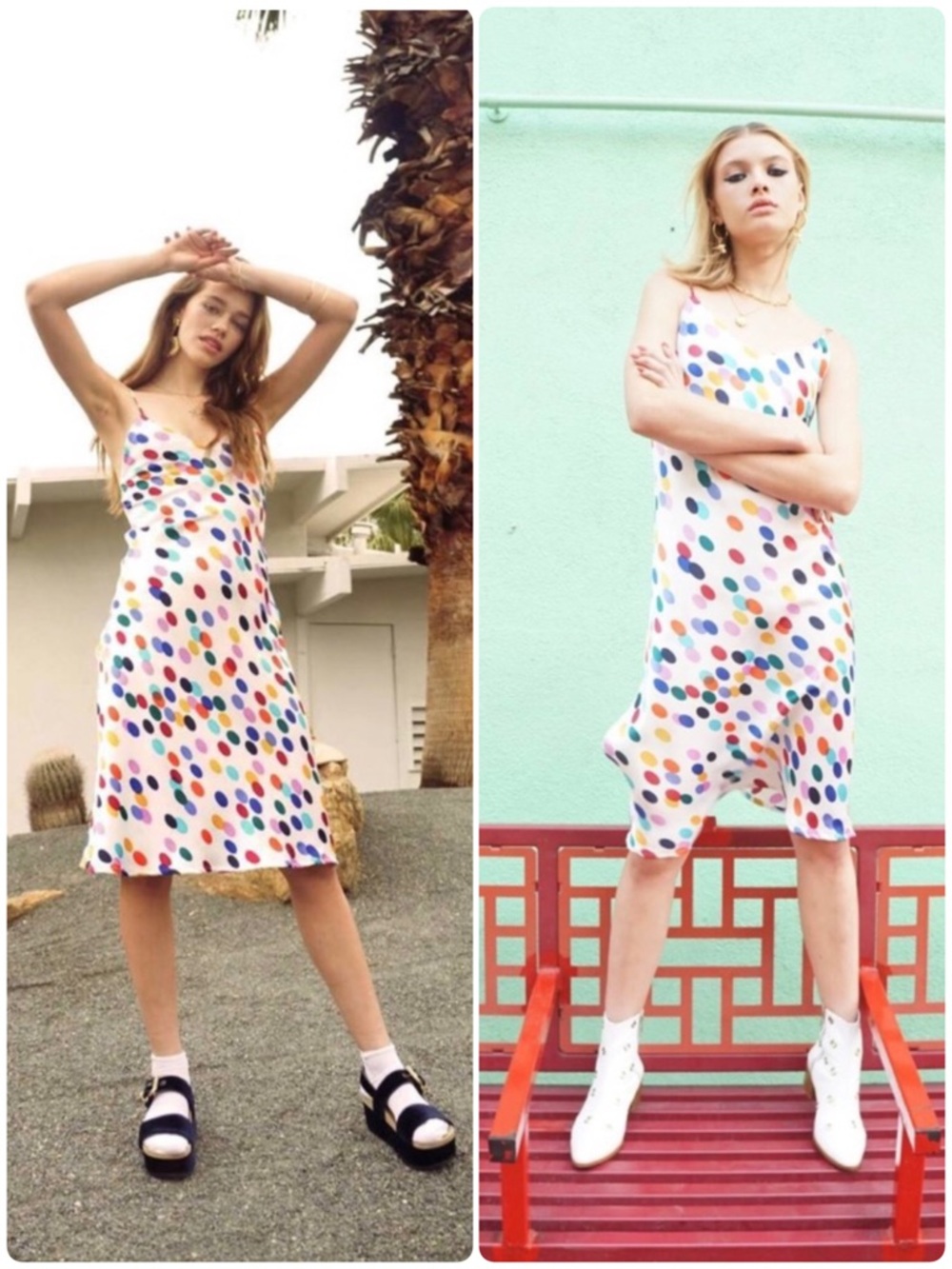 Vanessa Mooney Lala Dress Midi Slip Rainbow Polka Dot Size Small NWT